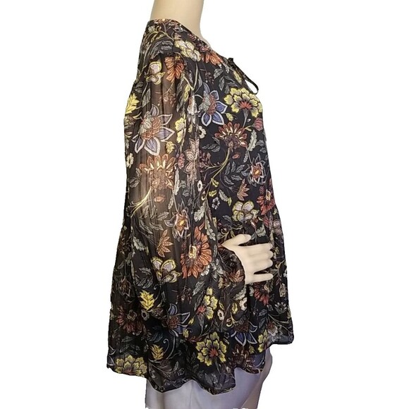 Frye & Co Black Multicolor Floral Semi Sheer Lined Top Blouse 3X Sparkle     T36 - Picture 2 of 14